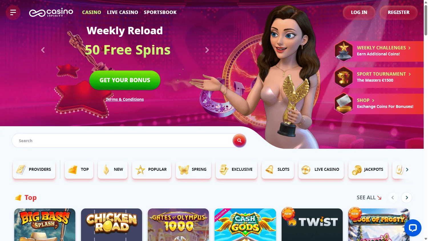 Casino Infinity games view on desktop